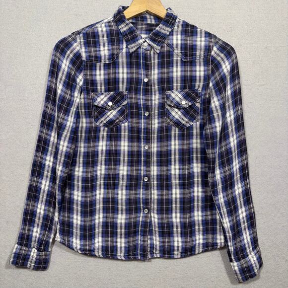 Vanilla Star Retro 90s Y2K Grunge Rocker Plaid Shirt Small Casual Pearl Buttons - Picture 1 of 7